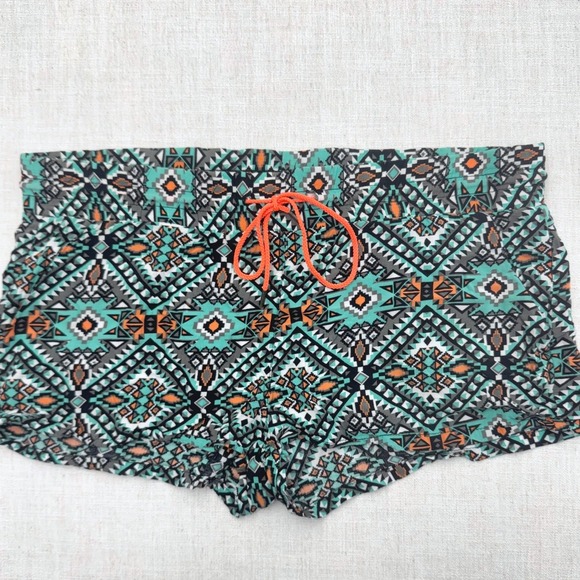 Kiss & Cry Pants - Kiss And Cry Womens Tribal Aztec Geometric Rayon‎ Shorts Teal Orange Size Large